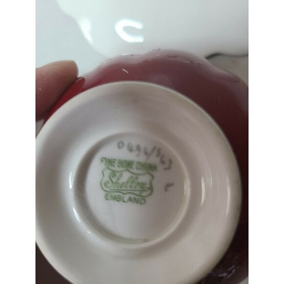 VINTAGE Shelley Fine Bone China Teacup And Saucer Set Burgundy Gold Trim Rare - Picture 6 of 6